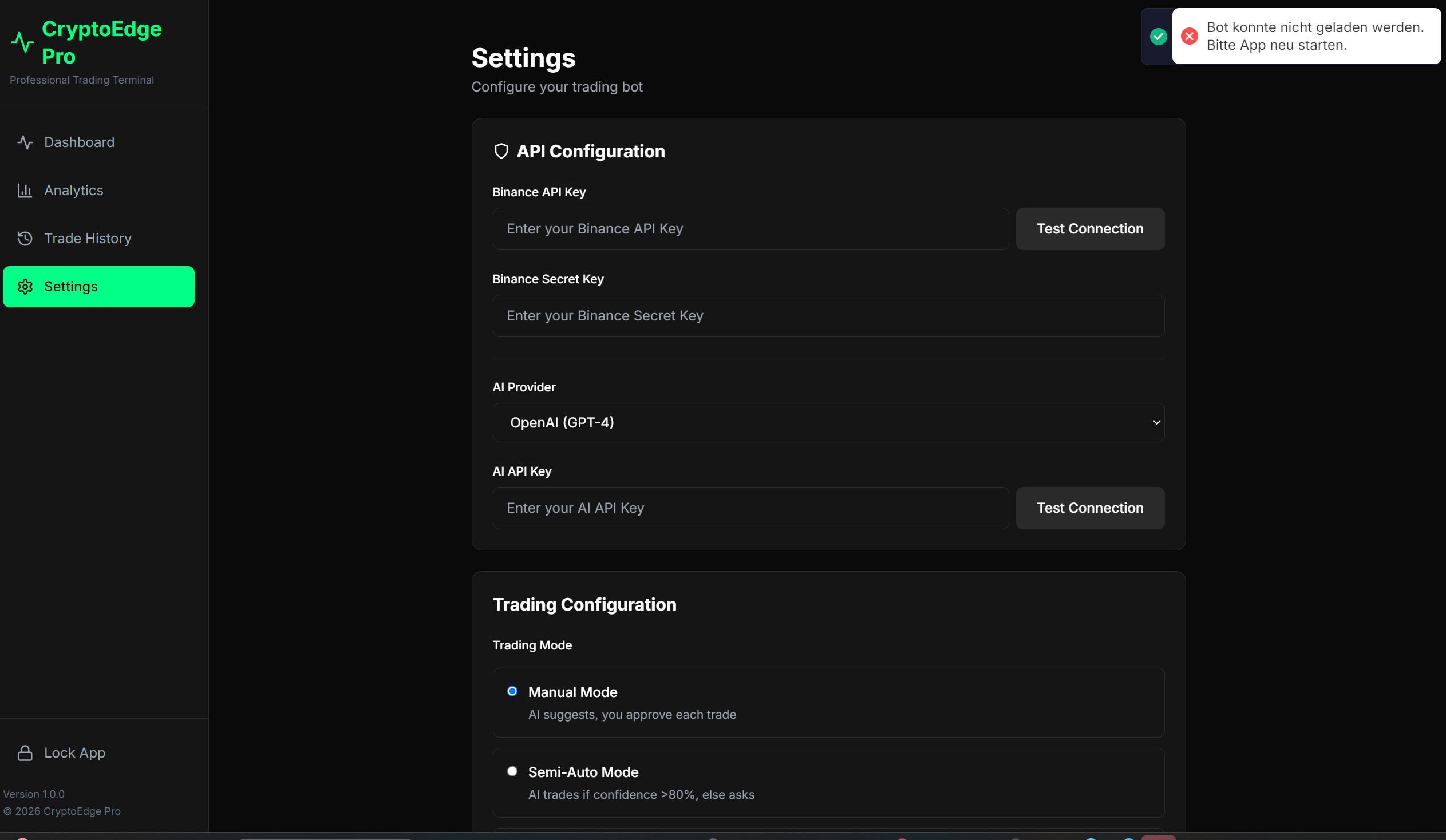 CryptoEdge Pro Trading Terminal
